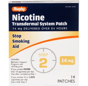 Nicotine transdermal patch to help stop smoking, 14 mg strength.
