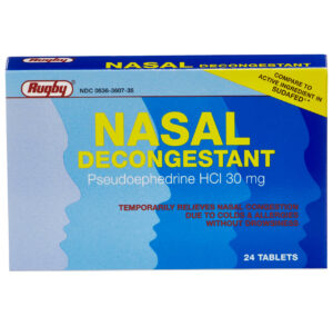 Box of Rugby Nasal Decongestant with 24 tablets.