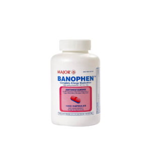 Bottle of Banophen acetaminophen tablets for pain relief.