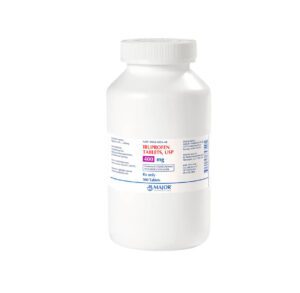 White plastic bottle with medical labeling and a child-resistant cap.