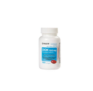 White bottle of DOK Omega 3 fish oil supplement with blue label.
