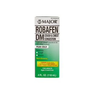 Robafen DM cough syrup box with green and white design.