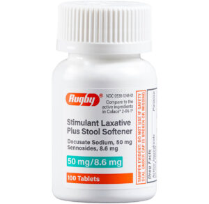Bottle of stimulant laxative stool softener tablets.