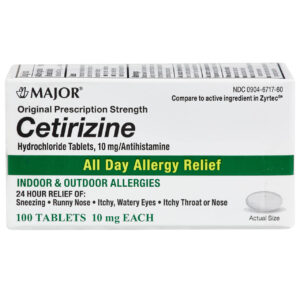 Box of Cetrizine Hydrochloride 10 mg tablets for allergy relief.