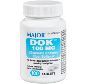 Bottle of Major DOK 100 mg tablets for digestive health.