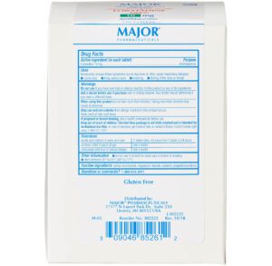 Back of a Major brand product package with nutritional facts and ingredients.