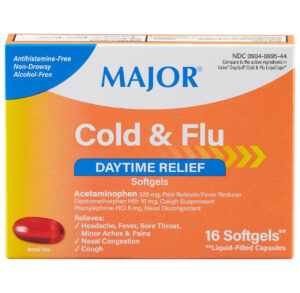 Box of Major Cold & Flu Daytime Relief softgels.
