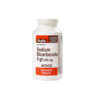 Bottle of sodium bicarbonate antacid tablets.