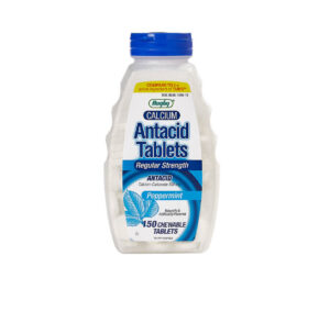 Bottle of generic antacid tablets for quick relief from heartburn and indigestion.
