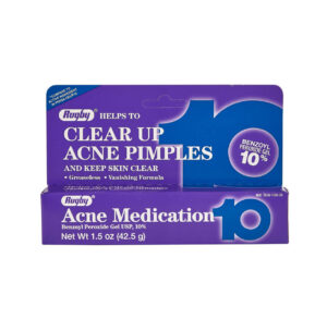 Box of Clear Up Acne Medication for pimples with 10% benzoyl peroxide.