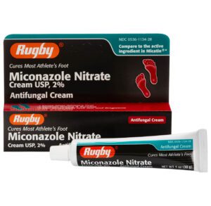 Rugby Miconaozole Nitrate Antifungal Cream tube and packaging.