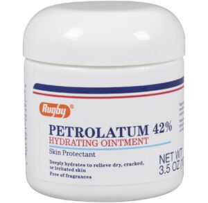 A white container of Happy's Petrolatum 42% Skin Protection ointment.