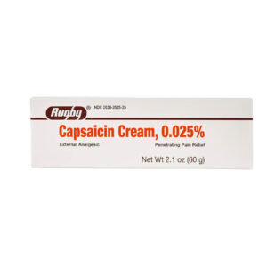 Tube of Krayis Capsaicin Cream 0.025% for topical use.