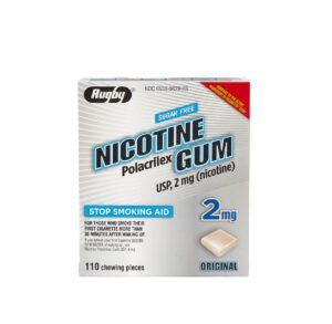 Box of nicotine polacrilex gum with 2mg dosage.