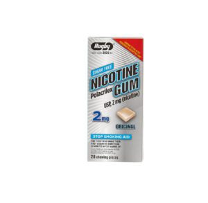 Nicotine gum pack with 2mg dosage.
