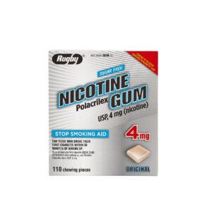 Nicotine Polacrilex gum package for smoking cessation with 4 mg dosage.