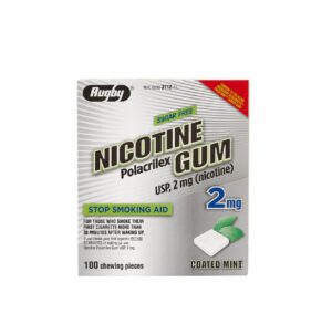 Nicotine Polacrilex Gum with 2mg strength, sugar-free, 100 pieces.