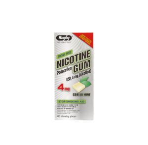 Box of 4mg nicotine chewing gum for smoking cessation.