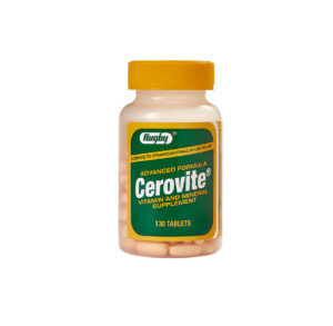 Bottle of Cerovite multivitamin tablets with a yellow cap.