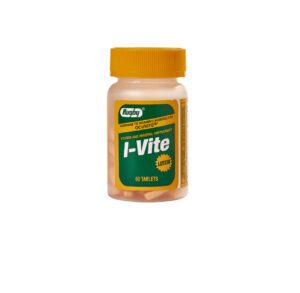 Bottle of I-Vite multivitamin tablets with an orange cap.