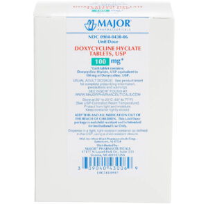 Box of doxycycline hyclate delayed release tablets, 100 mg.