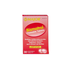 Box of Bismatrol chewable tablets for upset stomach relief.