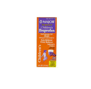 Children's ibuprofen suspension for fever and pain relief.