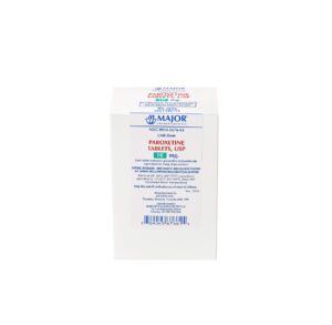 Front of a white medicine box with text and dosage instructions.