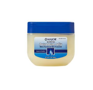 A small jar of Vaseline petroleum jelly with a blue lid.