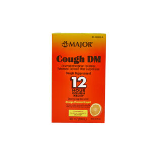 Bottle of Major Cough DM syrup for cough relief.