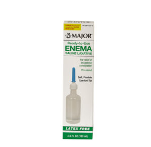 Box of Major Enema with glycerin suppositories for constipation relief.
