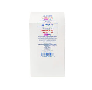 Side view of a white product box with blue and red text and barcodes.
