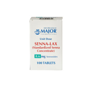Box of Senna-Lax laxative tablets by Major Pharmaceuticals.