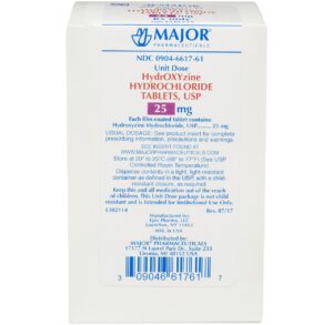 Back view of a Major pharmaceutical product box with detailed product information.