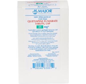 Packet of Major Quetapine Flakes 25mg medication.
