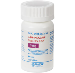 A bottle of Aripiprazole tablets for psychiatric treatment.