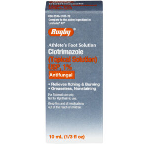 Box of Rugby Clotrimazole 1% topical antifungal solution.