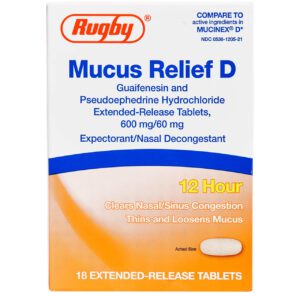 Mucus Relief D medicine for allergy and congestion relief.