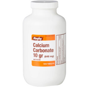 Bottle of calcium carbonate 10 gr tablets.
