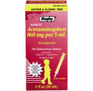 Children's acetaminophen liquid medicine for pain and fever relief.