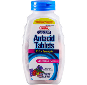 Bottle of Equate Extra Strength Antacid Tablets, assorted berry flavor.