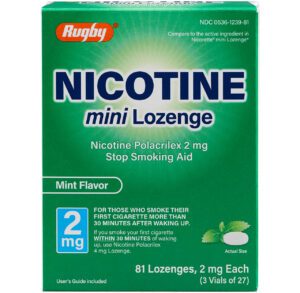 Box of Nicotine mini lozenges for smoking cessation, mint flavor.