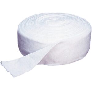 A roll of white fabric or tape material.