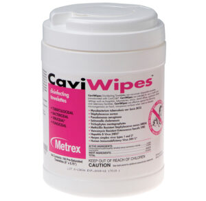 Container of CaviWipes disinfectant wipes for medical use.