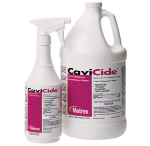 Bottles of CaviCide disinfectant spray in different sizes.