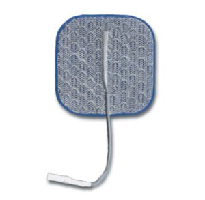 Square electrode pad with wire connector for medical use.