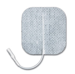 Adhesive electrode pad with attached wire for medical use.