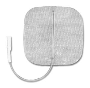 Square electrode patch with attached wire for medical monitoring or therapy.