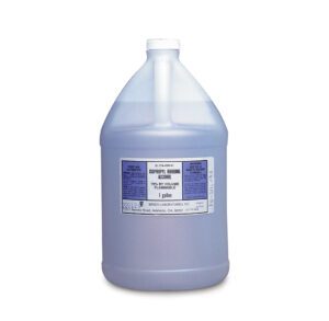 A gallon jug of purple liquid with a label.