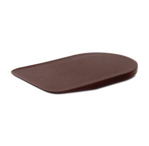 Brown leather seat cushion with a contoured shape.